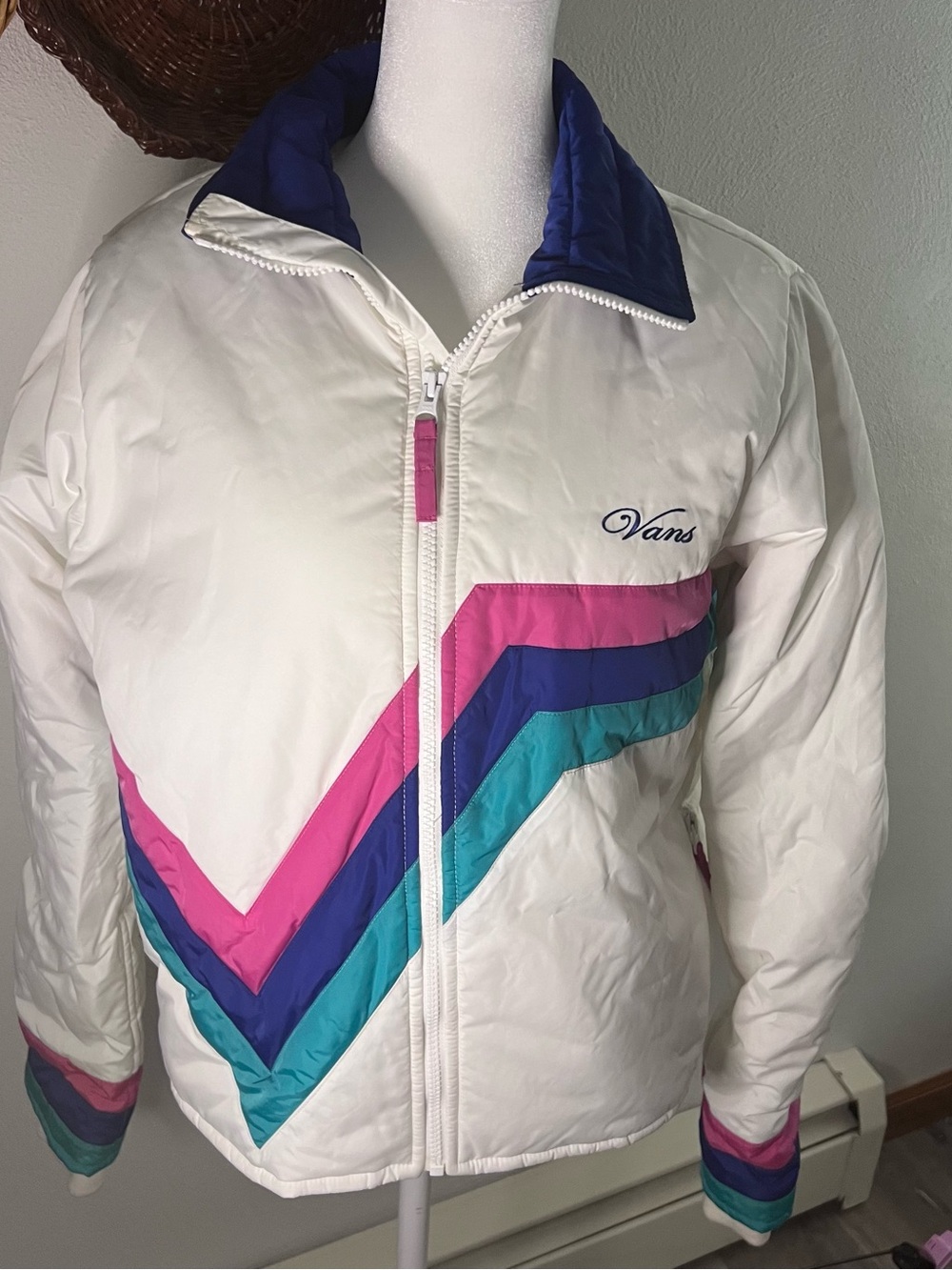 Vans White Colorblock Puffer Jacket with Pink, Teal & Purple Accents